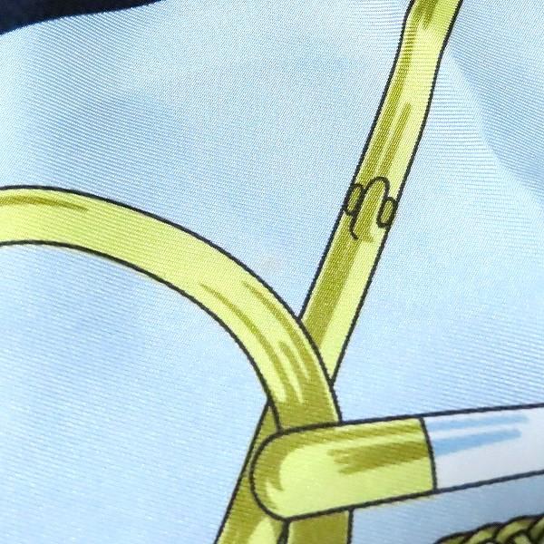 #apzs エルメス HERMES カレ90 Eperon d'Or 黄金の拍車 スカーフ 紺 水色 レディース [902884] |  | 08