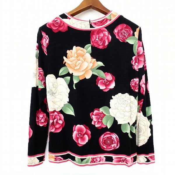 レオナールカットソーシルク入り LEONARD #axc レオナール カットソー LL 黒 ピンク 緑 花柄