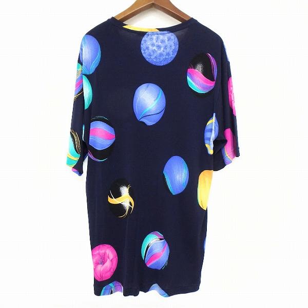 レオナール40サイズ snc レオナール LEONARD カットソー 40 紺 マルチ 柄 半袖 シルク