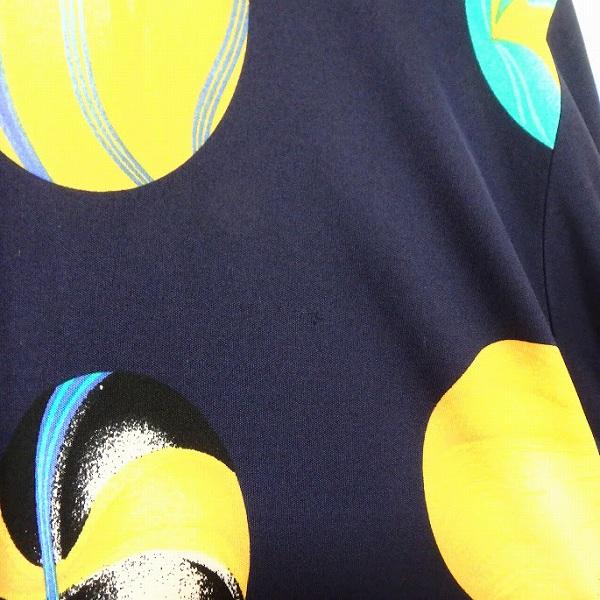 snc レオナール LEONARD カットソー 40 紺 マルチ 柄 半袖 シルク