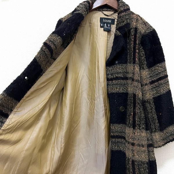 wnc ローレル エスカーダ Laurel コート 40 茶系 黒 チェック アルパカ 