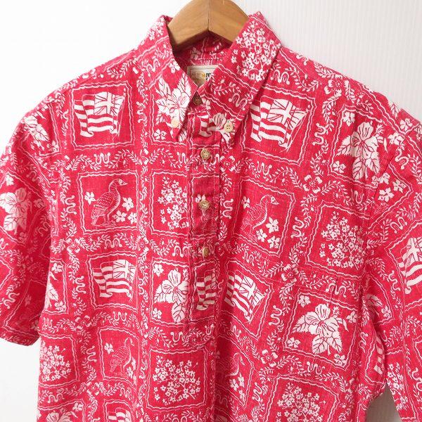 ✨美品 アロハ レインスプーナー 半袖 ボタンダウンシャツ 混紡素材 reyn spooner（レインスプーナー） #snc アロハシャツ 半袖シャツ S 赤