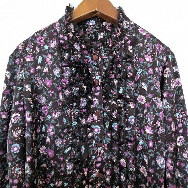 レリアン　紫と茶色の花柄 七分袖チュニック レリアン紫と茶色の花柄 七分袖チュニック