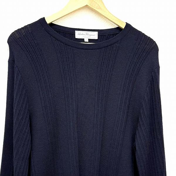 wnc フェラガモ Ferragamo ニット・セーター XL 紺 イタリア製 大きい