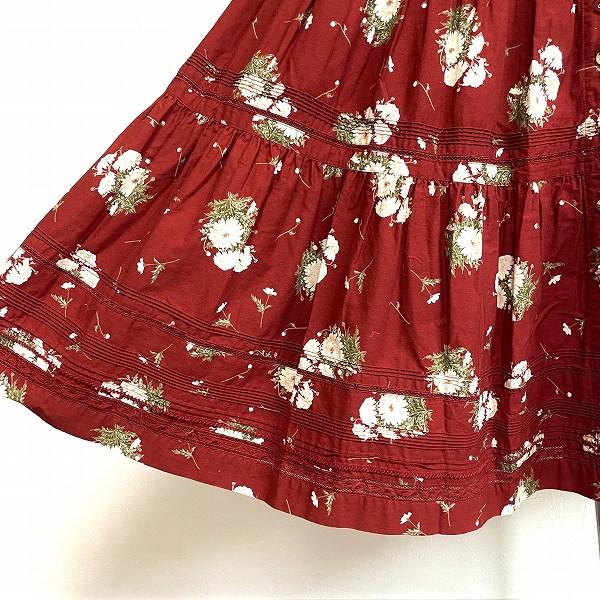 snc ピンクハウス PINKHOUSE ワンピース 赤系 七分袖 花柄 総柄 ベルト