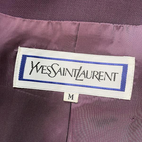 【イヴサンローラン】ノーカラージャケット パープル 金ボタン M バブリー イヴサンローラン】ノーカラージャケット パープル 金ボタン M