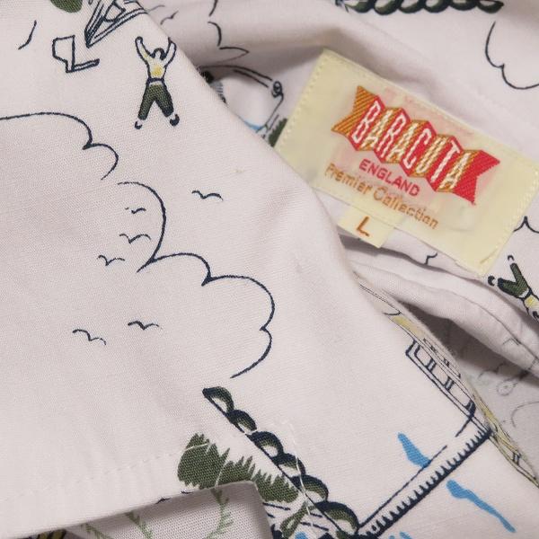 snc バラクータ BARACUTA 半袖シャツ L 白系 水色 カーキ 船 イカリ