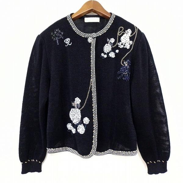 ATELIER SAGAN カーディガン 花刺繍 ビーズ 定価¥82,500 anc アトリエサガン ATELER SAGAN カーディガン 2 紺 麻 ニット ライン