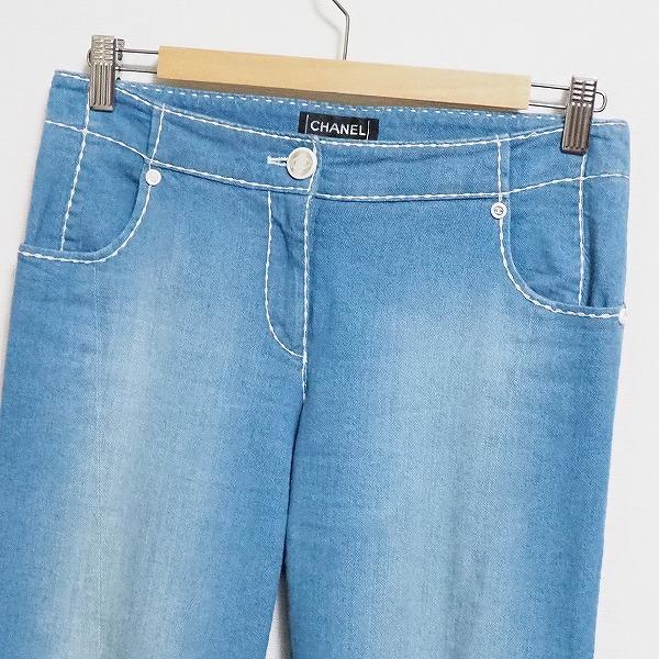 #apc シャネル CHANEL パンツ ソフトデニム 38 青系 08C ココボタン ステッチ イタリア製 レディース [907790]_2