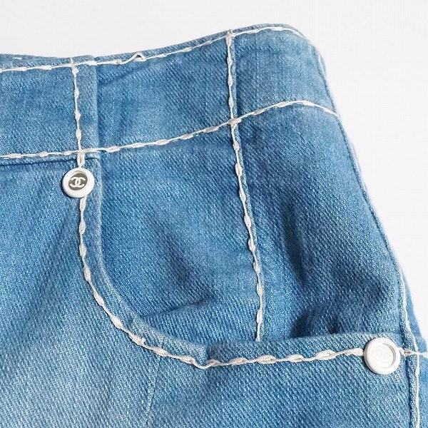 #apc シャネル CHANEL パンツ ソフトデニム 38 青系 08C ココボタン ステッチ イタリア製 レディース [907790]_3