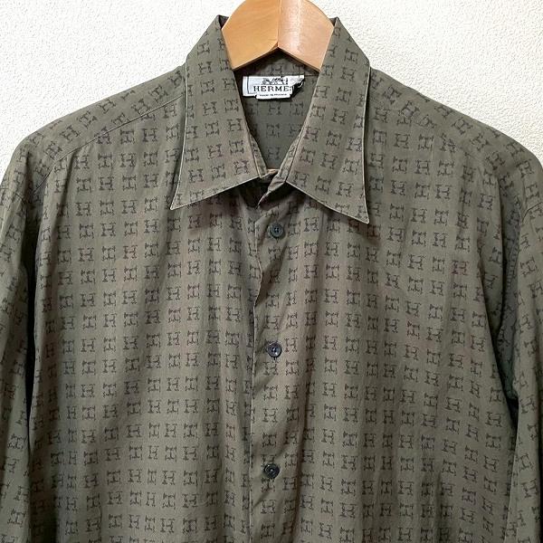 HERMES（エルメス） #apc 長袖シャツ カーキ 黒 セリエボタン Hロゴ 総
