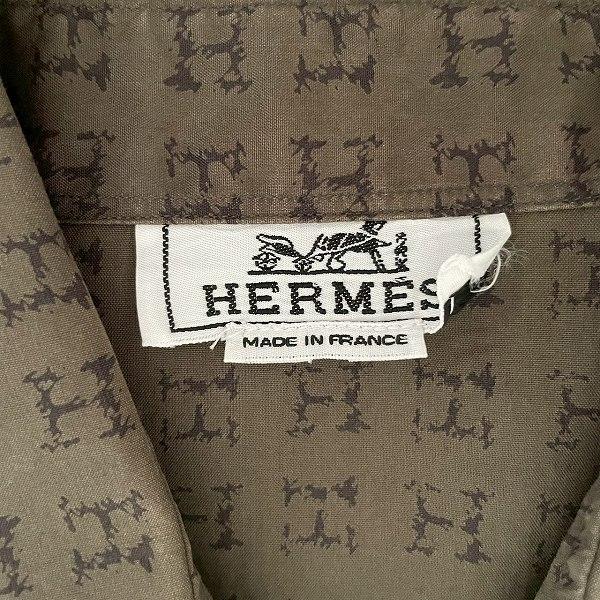 HERMES（エルメス） #apc 長袖シャツ カーキ 黒 セリエボタン Hロゴ 総