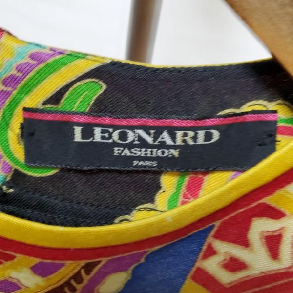 anc レオナール LEONARD ワンピース M 黒 マルチ 総柄 シルク混 