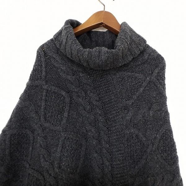 wnc レリアン Leilian ポンチョ M ダークグレー ニット ハイネック 