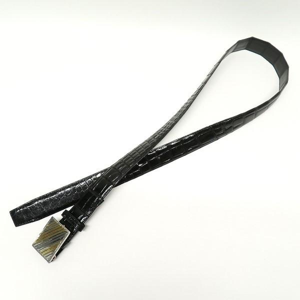 #anzj ベルト 黒 レザー クロコダイル コンビバックル K20YG イエローゴールド Pt900 プラチナ メンズ [912380] |  | 01