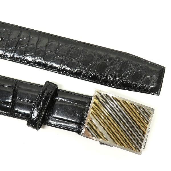 #anzj ベルト 黒 レザー クロコダイル コンビバックル K20YG イエローゴールド Pt900 プラチナ メンズ [912380] |  | 02