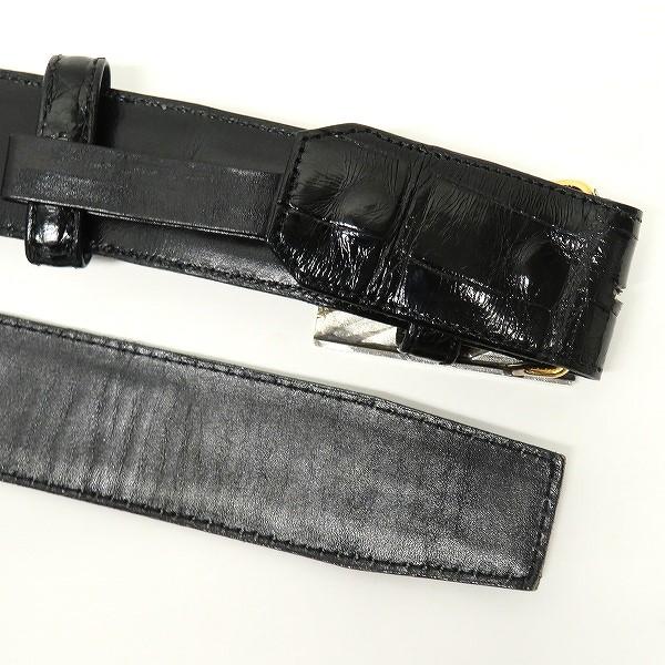 #anzj ベルト 黒 レザー クロコダイル コンビバックル K20YG イエローゴールド Pt900 プラチナ メンズ [912380] |  | 03