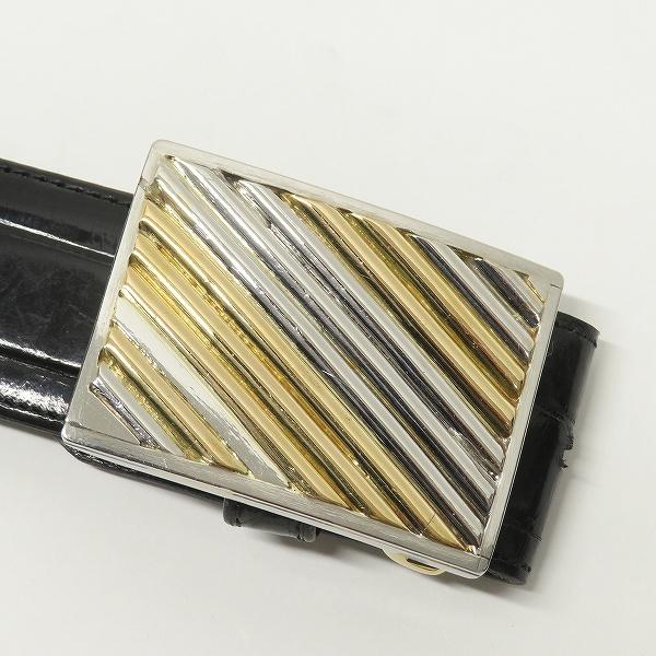 #anzj ベルト 黒 レザー クロコダイル コンビバックル K20YG イエローゴールド Pt900 プラチナ メンズ [912380] |  | 04