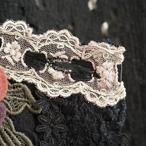 anc へっぽこ先生 ベスト・ジレ 黒 マルチ レース 花モチーフ かぎ編み  