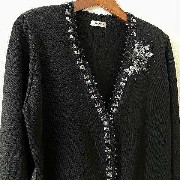 ビーズ装飾付き黒ロングコートアトリエサガン wnc アトリエサガン