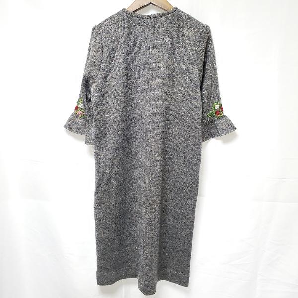 #wnc サイトウトヨコ 斉藤都世子 ワンピース グレー ニット スパンコール 刺繍 薔薇 五分袖 レディース [919133]_1