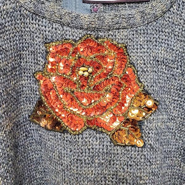 #wnc サイトウトヨコ 斉藤都世子 ワンピース グレー ニット スパンコール 刺繍 薔薇 五分袖 レディース [919133]_3