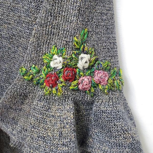 #wnc サイトウトヨコ 斉藤都世子 ワンピース グレー ニット スパンコール 刺繍 薔薇 五分袖 レディース [919133]_4
