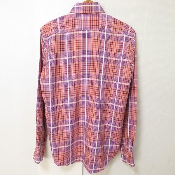 美品 ETRO エトロ 胸刺繍 チェック柄 長袖 シャツ チェックシャツ 43 ETRO（エトロ） #anc 長袖シャツ M ピンク 紫 白 ボタンダウン