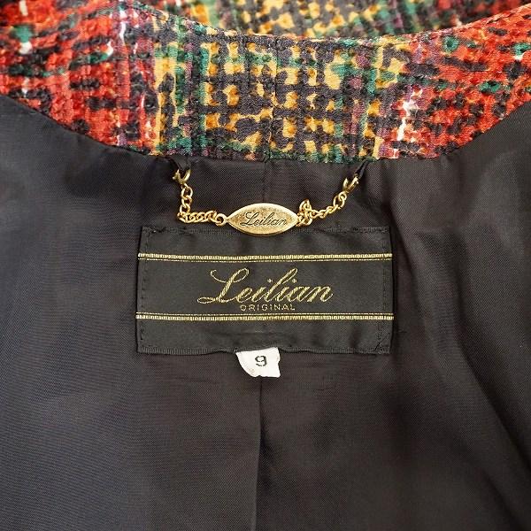 Leilian（レリアン） #anc ジャケット 9 赤 緑 黒 ノーカラー シルク混 