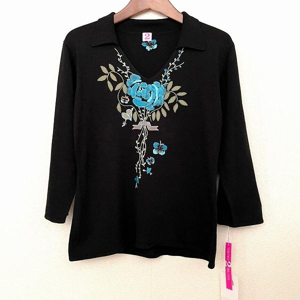 wnc トクコ TOKUKO2emeVOL ニット セーター 40 黒系 シルク混 刺繍 花 