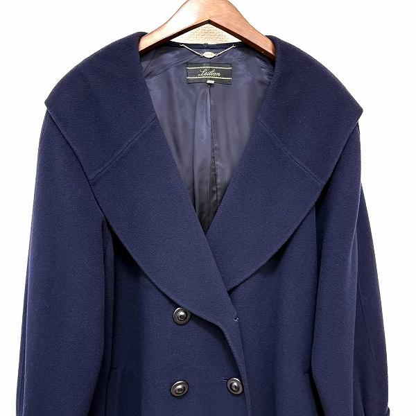wnc レリアン Leilian コート 13+ 紺 ウール シンプル 無地 フード付き
