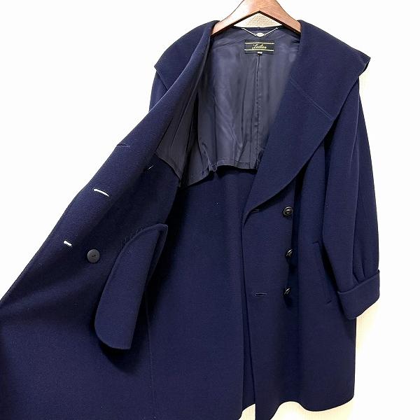 wnc レリアン Leilian コート 13+ 紺 ウール シンプル 無地 フード付き
