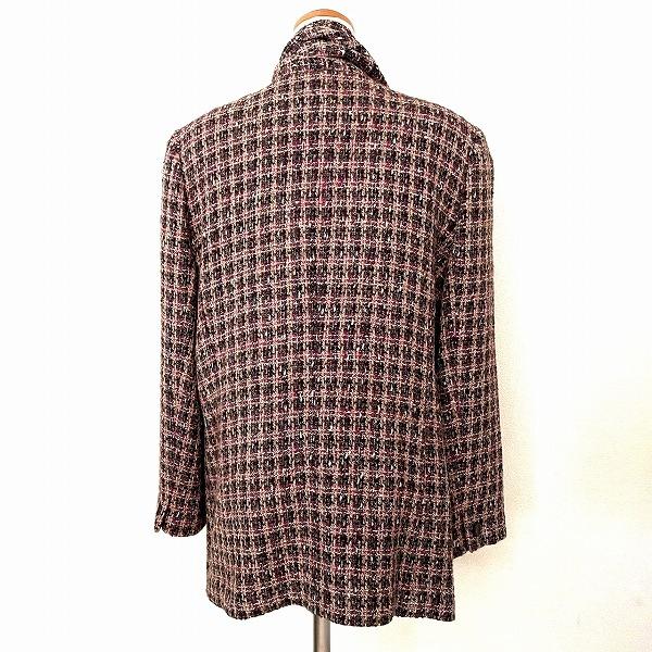 wnc レリアン Leilian コート 13+ 黒 ピンク ノーカラー ツイード