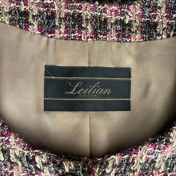 wnc レリアン Leilian コート 13+ 黒 ピンク ノーカラー ツイード
