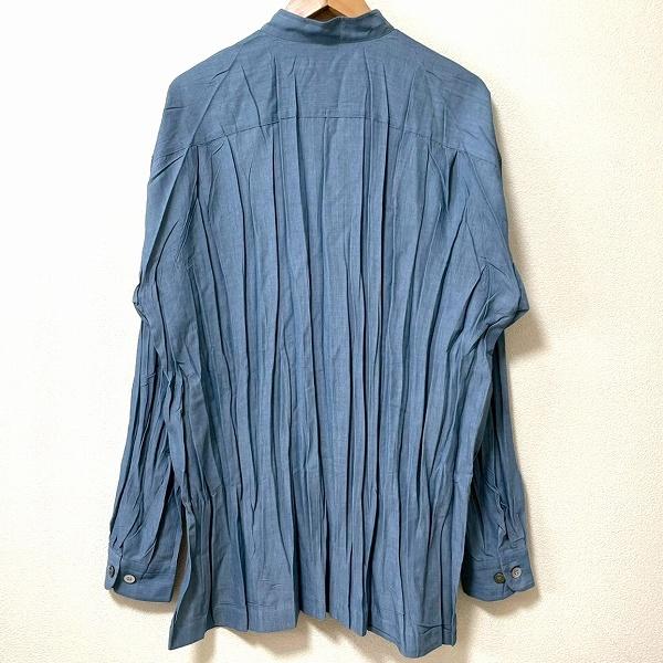 ISSEY MIYAKE メンズ 長袖シャツ 青 ISSEY MIYAKE イッセイミヤケISSEY オープンカラープリーツ長袖