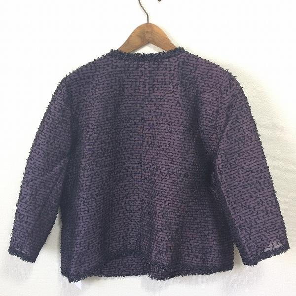 anc レリアン Leilian ジャケット 13+ 黒 紫 大きいサイズ ノーカラー 