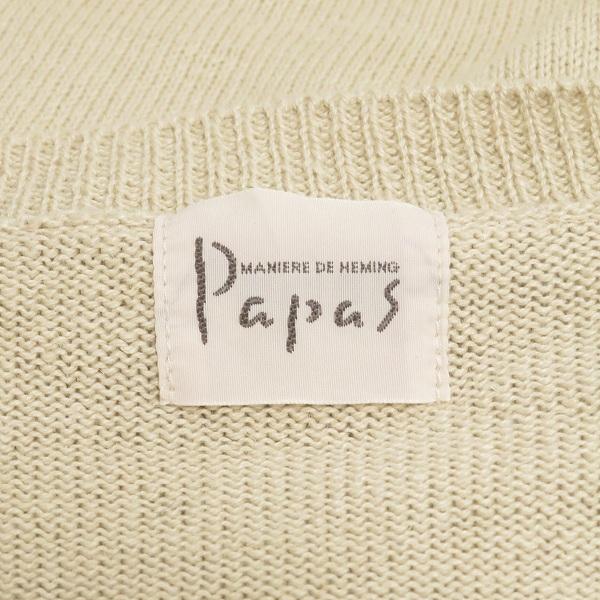 【美品】パパス　ニット・セーター・リネン・ベア・熊・サーフィン・ロゴ・48 PAPAS（パパス） #anc ニット セーター L ベージュ系 丸首 クマ