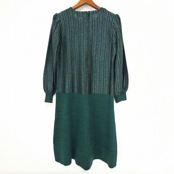 斎藤都世子ニットワンピース　Lサイズ wnc サイトウトヨコ 斉藤都世子 ワンピース 緑 ニット ラメ バラ