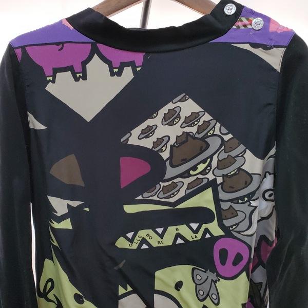 アルベロベロ ワンピース ぶたさん フレア チュニック 長袖 ネイビー