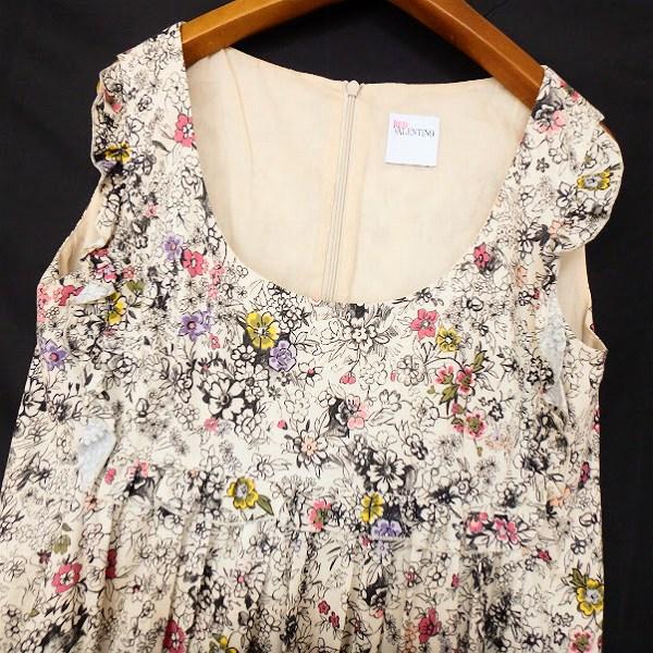 美品✨ヴァレンティノ　ノースリーブシャツワンピース　花柄　ウエストリボン　38 snc レッドヴァレンティノ RED VALENTINO ワンピース 38 アイボリー 黒
