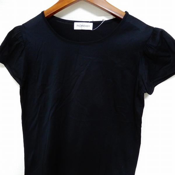 Yves Saint Laurent YSL Cut & Sew Black Short Sleeve Top, M, Logo