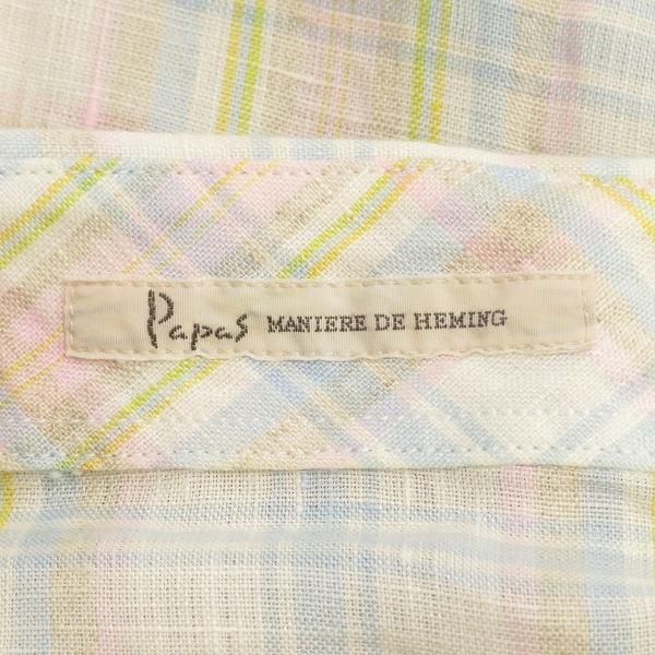 snc パパス Papas 長袖シャツ L ピンク 水色 黄 麻 ボタンダウン