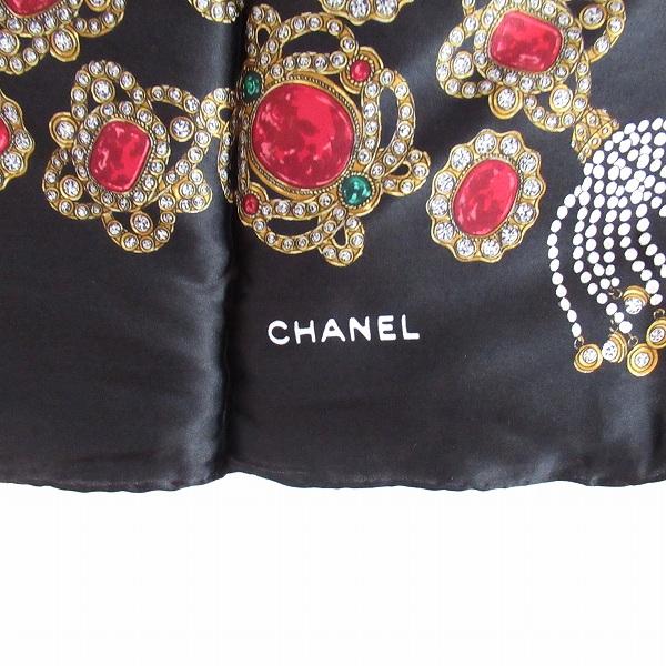 CHANEL（シャネル） #apzs スカーフ 黒 赤 シルク ビジュー柄 宝石