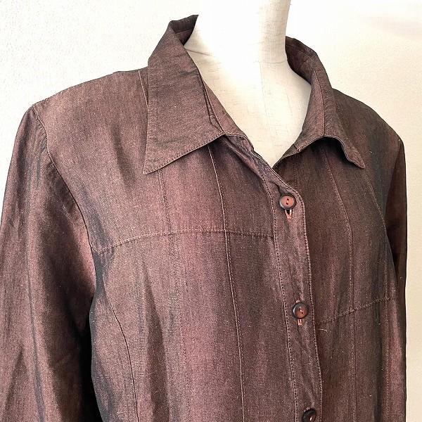 #anc レリアン Leilian シャツ ブラウス 13 こげ茶 麻混 シルク混 光沢 大きいサイズ レディース [933693] | Leilian | 02