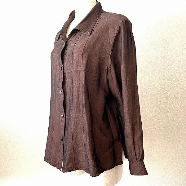 #anc レリアン Leilian シャツ ブラウス 13 こげ茶 麻混 シルク混 光沢 大きいサイズ レディース [933693] | Leilian | 03