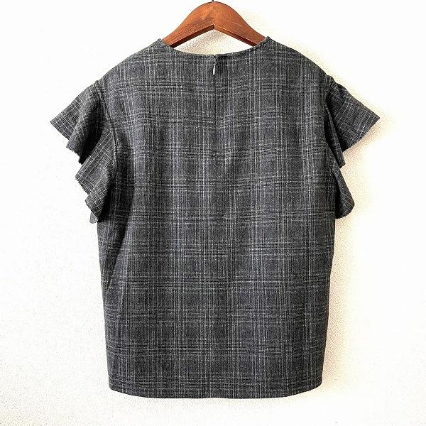 anc サクラ SACRA カットソー 38 グレー 黒 ブラウス 半袖 フリル 