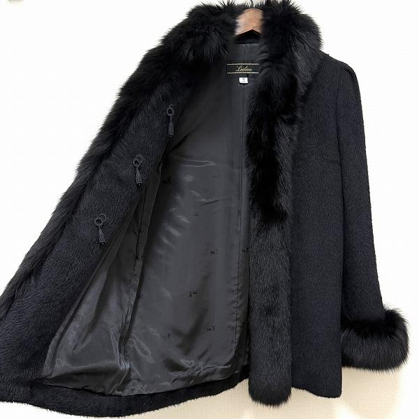 wnc レリアン Leilian コート 9 黒 アルパカ シルク混 ファー付き
