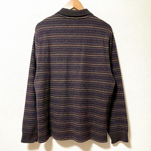 wnc パパス Papas カーディガン L こげ茶 マルチ ニット ボーダー ロゴ