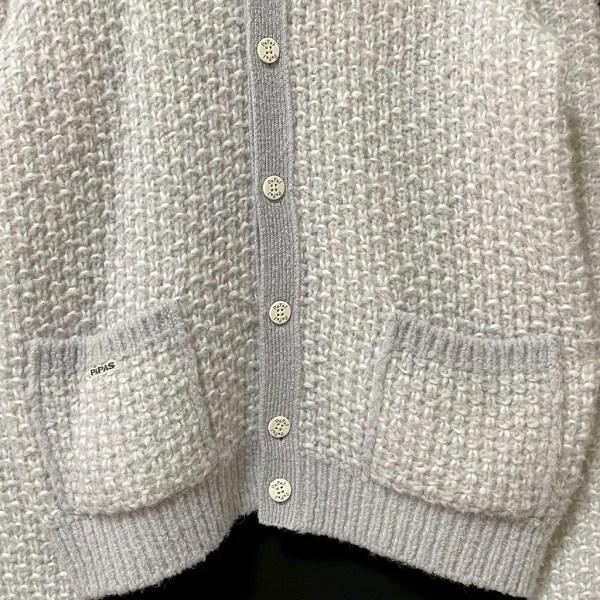 wnc パパス Papas カーディガン M 薄グレー 白 ニット アルパカ混 