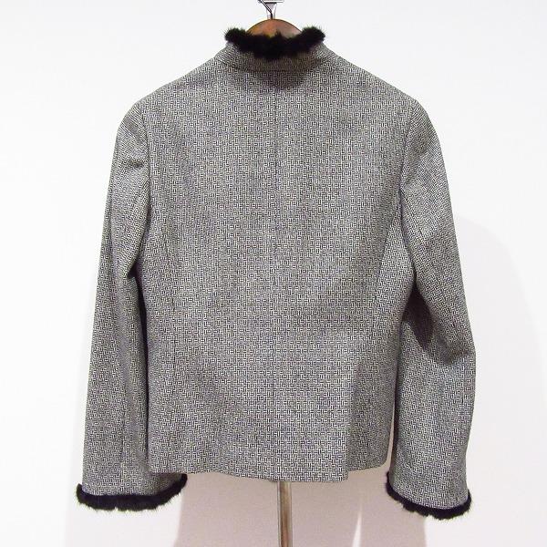 wnc レリアン Leilian ジャケット 9 黒 白 総柄 ミンクファー スタンド